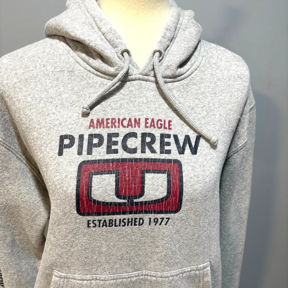 VTG American Eagle Pipecrew Hoodie Gray XS 90s Y2K Skater Indie Sleaze Surf